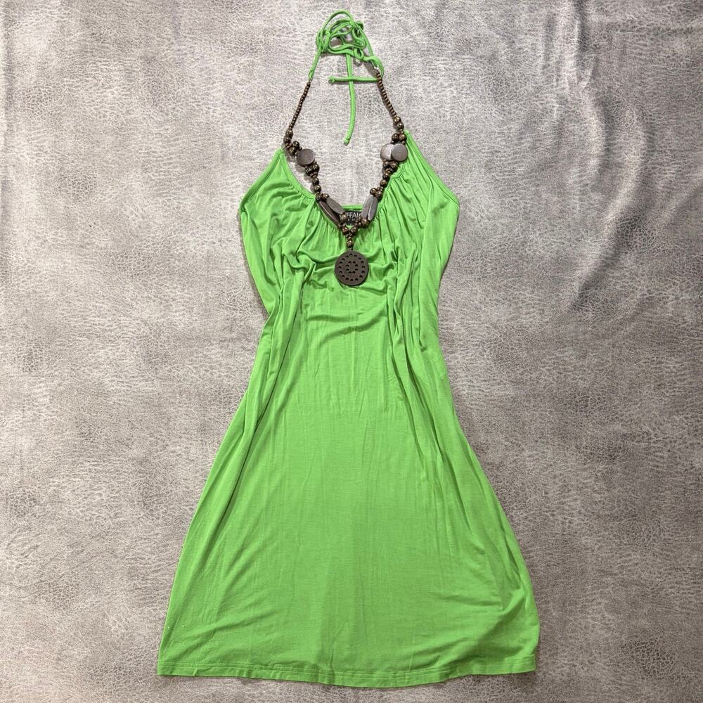 Vintage Lime Beaded Hem Halter Mini Dress